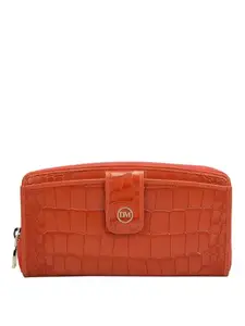 Da Milano Zip Leather Wallet for Women - Orange