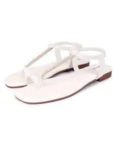 WZAYA WOMEN One Toe White Flat Sandals