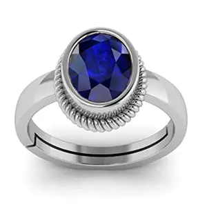 DINJEWEL 4.25 Ratti/5.00 Carat Certified Natural Blue Sapphire Gemstone Statement Silver Adjustable Ring For Women And Men