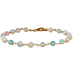 LKBEADS Gold Plated Bracelet with Multicolor Smooth Ethiopian Opal Beads – Round 4mm – 7 inch Adjustable – For Men & Women|LK_STACK_02815