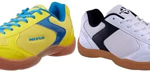 Nivia Men's Yellow Aster Blue Flash Shoe 8UK Flash Shoe Badminton Shoes for Mens (White Blue) UK - 9