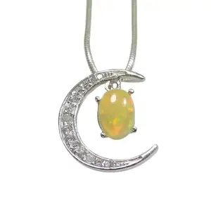 Natural Ethiopian Opal Moon Necklace With 925 Sterling Silver 7.54 Grams