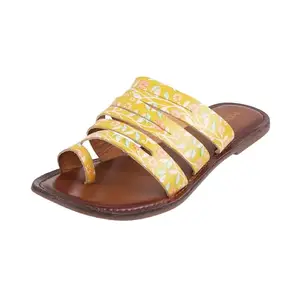 Mochi Women Yellow Casual Leather Sandals Uk/4 Eu/37 (32-120)