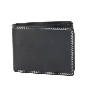 Flingo Leather Wallet for Men with Cash Compartment, Coin Pocket & Card Holder Slots -Black