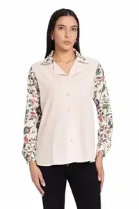 AquaMint Women's Regular Fit Off-White Cotton Casual Shirt with Full Sleeves & Spread Collar