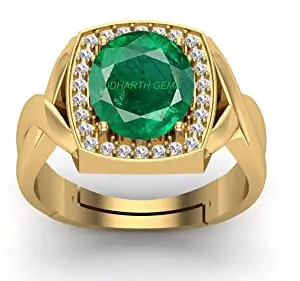 KUSHMIWAL GEMS 19.00 Ratti 18.00 Carat Certified Natural Emerald Panna Panchdhatu Adjustable Rashi Ratan Gold Plating Ring for Astrological Purpose Men & Women
