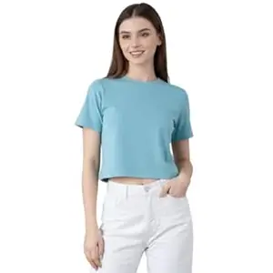 NAVRAAH Women Solid Color Crop Top | Round Neck Half Sleeve Casual T-Shirt | Regular Fit Stylish Top for Girls & Women