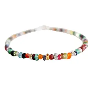 Gems_Hub Silver Plated Bracelet with Multicolor Rough Multi Gemstone Beads – Rondelle 2-2.5mm – For Men & Women|FIZA_LINK_04839