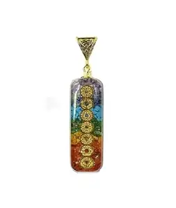 ASTROGHAR All Seven Chakras Symbols With Chakra Crystals Chips Inside Orgone Resin Pendant