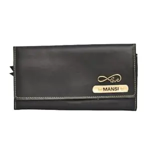 Vorak Ahimsa Ahimsa Leather Personalised Women's Wallet | Customized Fold Purse Wallet | Personalised Ladies Handbag with Name & Charm (Black)