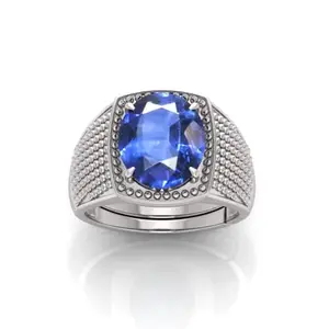 RRVGEM Natural 9.25 Ratti 8.00 Carat Blue Sapphire panchdhatu ring Silver Plated Ring Astrological Adjustable Ring Size 16-22 for Men and Women