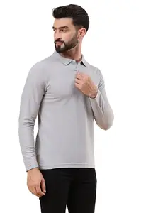 WE PERFECT Men's Casual Regular Fit Full Sleeve Solid Cotton Blend T-Shirt for Men & Boys|Men's T-Shirt|Men's Casual T-Shirt Light Grey