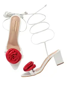 SilverArrow Women's Revolt Rose Design |Fusion Wears|Block Heel Sandals, White, 3