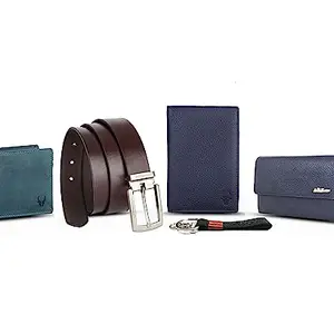 WildHorn Leather Executive Gift Set | Combo Of Men's Wallet, Ladies Wallet,Passport Holder, Men's Belt & Keyring |5 In 1 Mega Combo| Best Gifting Option, Multicolor