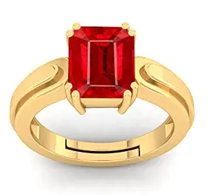 AYUSH GEMS 6.25 Ratti 5.00 Carat Natural Ruby Stone Manik Ring Adjustable Panchdhatu Gold Plated Ring for Men & Women