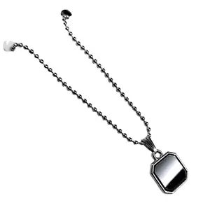 Stainless Steel Octagonal Pendant Necklace with Ball Chain, Silver