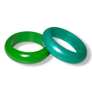 ITZYL Handmade Resin Round Bangle Bracelet Cuff Bangles for Women Wristband Jewelry Teen & Girls 2.6 Size (Pack of 2)-Mint Green+Leafy Green