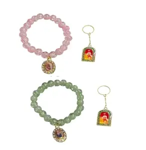 Guruji Bracelets with Keychain | Imitation Jewellery | Always Blessing Guruji Swaroop Bracelet | Guru ji Satsang Gifts set 10 with 10 Kye Chain (PINK-5/GREEN-5)