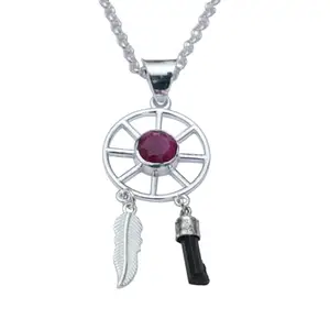 Mohnaa Jewels Women's 925 Solid Silver Beautiful Desinger Charm Pendants with Semi Precious Red Gemstone
