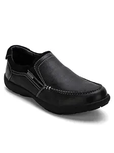 EZOK Men's Genuine Leather Slip-On Formal Shoes (Black- 9 UK)