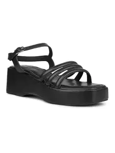 Inc.5 Women Black Party And Club Wear Striped Square Platform Heel Sandals Euro-40