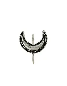 Anuradha Art Silver Oxidized Finish Half-Moon Styled Press on Nose Ring/Pin for Women