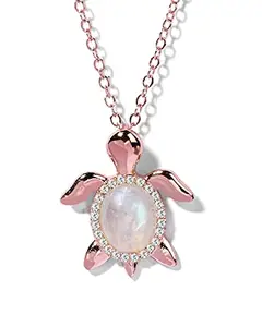 Gempro Certified Moonstone Lucky Turtle Pendant for Women (Rose Gold)