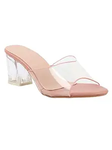The White Pole Amazing Design Transparent Block Heels Sandal Stylish and Fashionable| Stylish Latest & Trending Heels Sandals(Pink)