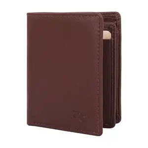 Zoom Shoes RFID Protected Genuine Leather Men's Wallets ZW-28343 | 6 Credit/Debit Card Slots | 2 Currency Compartments |1 Coin Pocket with Button (Brown)