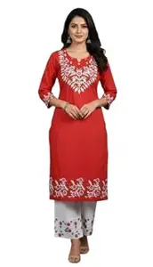 SHANTVAN GALLERY Kurti Set for Women Cotton Kurta Set Women | Rayon Cotton A Line Embroidered Kurti with Straight Pant | Kurti Pant Set
