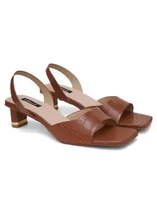 SHERRIF Women's Brown Color Block Heel Mules (SF-4536-Brown-41)