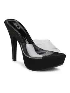 Inc.5 Women Black & Transparent Solid Peep Toe Stilettos