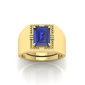MBVGEMS Natural 6.25 Carat Blue Sapphire panchdhatu ring gold Plated Ring Astrological Adjustable Ring Size 16-22 for Men and Women