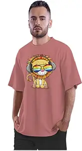 ALLEN BLACK Oversized T-Shirt Cool Lion Wearing Sunglasses Men's Women's Unise 100% Cotton Dusty Rose_CLIONSUNQ-Dusty Rose M Oversized_