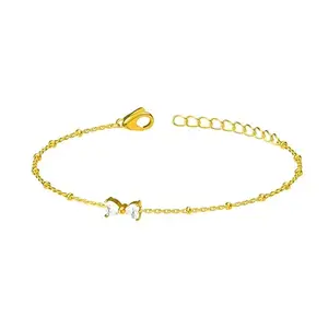Gold-Plated Zircon Heart Bracelet, 16.5+3cm Chain Length, Adjustable