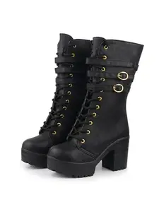 AXIUM FFTW161 Women Block Heel Boots (Black)-UK3