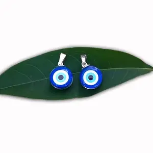 Matabe Round Shape EviL Eye Nazar Locket Pendant For Unisex Adult/Metal Glass Evil Eye Necklace Pendant Protect You From Negative Energy Good Luck Locket For Men Women Girls (Pack of 2)