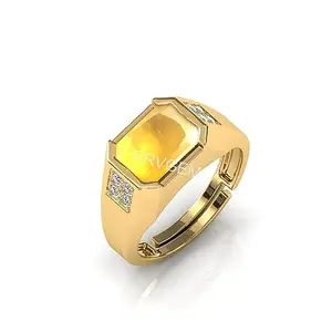 RRVGEM YELLOW SAPPHIRE RING 6.25 Ratti / 6.00 Carat PUKHRAJ RING Gold Plated Adjustable Ring Gemstone for Men and Women (Lab - Tested)WITH CERTIFICATE