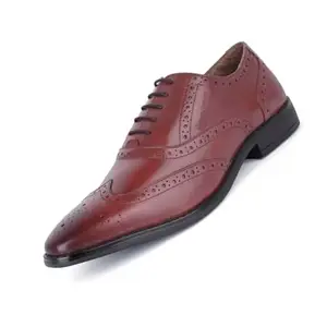LOUIS STITCH Formal Shoes for Men - Handcrafted Wingtip Brogue Leather - Lace-Up Style Shoe for Business, Party,Casual - Rosewood, UK Size 6 (NRXBGRW-)