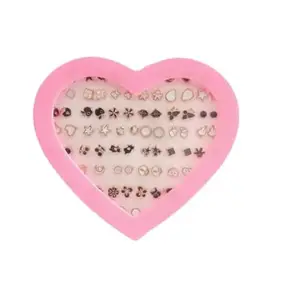 36 Pairs Women Girl Kid Different Colorful Shape Stud Earrings Birthday Valentine Party Gift with Heart Organizer Box Black and white earring Alloy Stud Earring