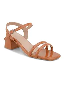 Creattoes Women’s Block Heel Sandals | Patent Finish | Party & Casual Wear | Adjustable Buckle | CR103