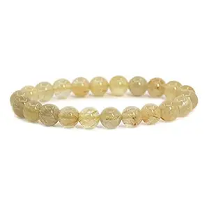 EDMIRIA Natural Golden Rutilated Quartz Semi Precious Stones Reiki Chakra Healing Yoga Meditation Crystal Fengshui 8mm Gemstones Round Beads Stretchable Bracelet for Men & Women