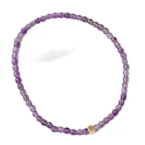 RRJEWELZ Natural Amethyst 3mm Round Shape Smooth Cut Beads 7 Inch Stretchable Bracelet For Men & Women. Unisex Bracelet For Healing, Meditation, Prosperity, Gift & Luck|STBR_RR_09732_7.0