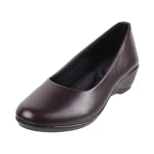Mochi Women's Brown Faux Leather Formal Fashion Wedge Pumps | Professional Office Business Footwear | Lightweight | Elegant | Office Professional Stylish Formal Wear | UK 3