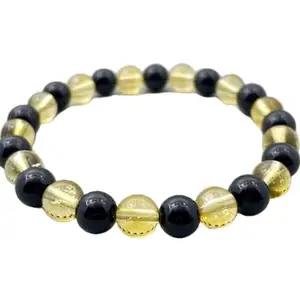 RRJEWELZ Natural Citrine & Black Onyx 8mm Round Shape Smooth Cut Beads 7 Inch Stretchable Bracelet For Men & Women. Unisex Bracelet For Healing, Meditation, Prosperity, Gift & Luck|STBR_RR_11004_7.0
