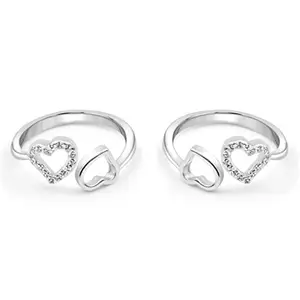 Zarkan 925 Sterling Pure Silver The Twin Heart Toe Rings, Adjustable | Chandi Bichiya | Gifts For Women & Girls | With Certificate of Authenticity and 925 Stamp
