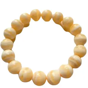 RRJEWELZ Natural Calcite 14mm Round Shape Smooth Cut Beads 8 Inch Stretchable Bracelet For Men & Women. Unisex Bracelet For Healing, Meditation, Prosperity, Gift & Luck|STBR_RR_10793_8.0