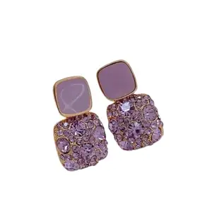 Shree Ji Western Style Korean Earrings Combo Pack of 2 | Alloy Studs with Heart Pearl Drop and Purple Crystal Square Stud Earring | Lightweight Earrings Jewelry Set for Girls and Women (Multicolour)
