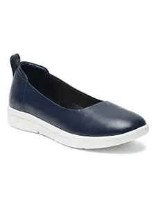 Bruno Manetti Women's Navy Slipon Back Closed Round Toe Upper PU Leather Insole Memory Foam Comfortable Bellies