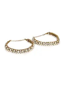 Styylo Fashion Traditional Gold Plated Stone Studded Ethnic Anklet for Women and Girls (White)